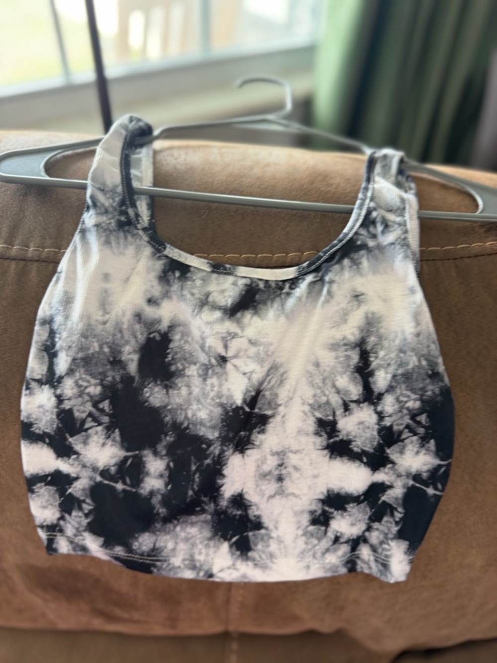 SHEIN Black and White Tie-Dye Ribbed Tank Top
